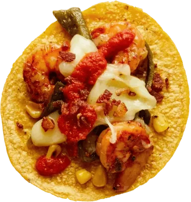 Taco Gobernador with shrimp, cheese and poblano peppers