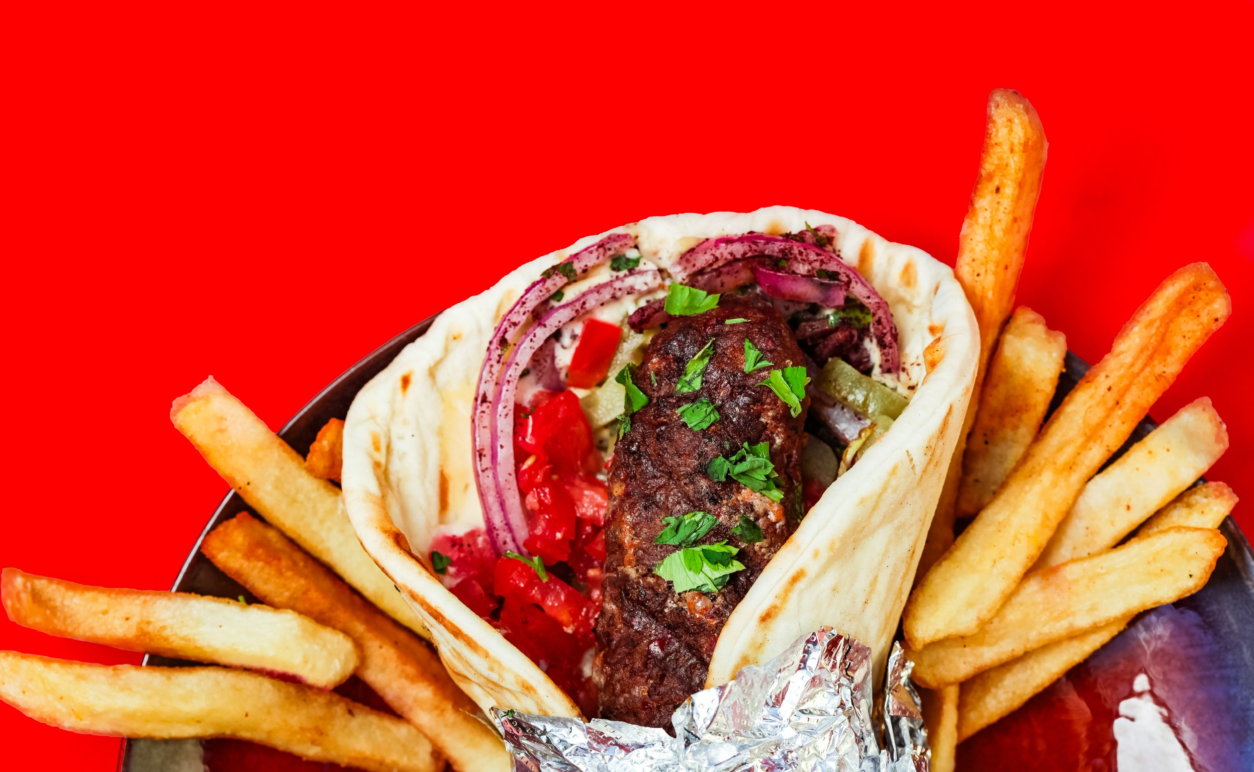 kafta kabob pita with fries