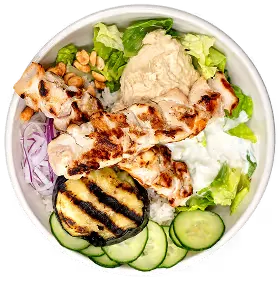 CHICKEN SKEWERS & HUMMUS BOWL